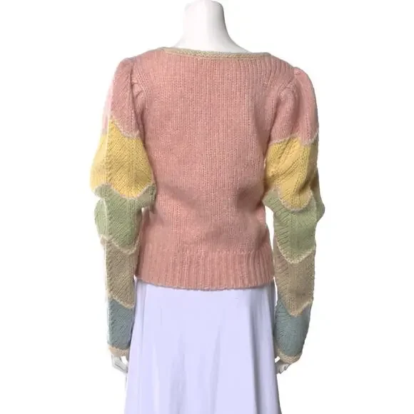 LoveShackFancy Aspyn Alpaca Knit Pastel Color Block Pullover Sweater - Picture 5 of 5